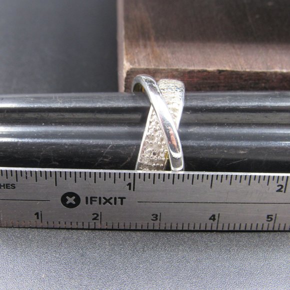 Size 6 Sterling Silver Cloudy Diamond Crossing Style Band Ring Vintage - Picture 9 of 10